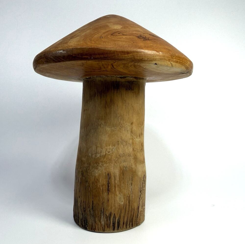 Wood Mushroom Folk Art Sculpture Handmade MCM 1970s Decor Heavy Large 8" Boho